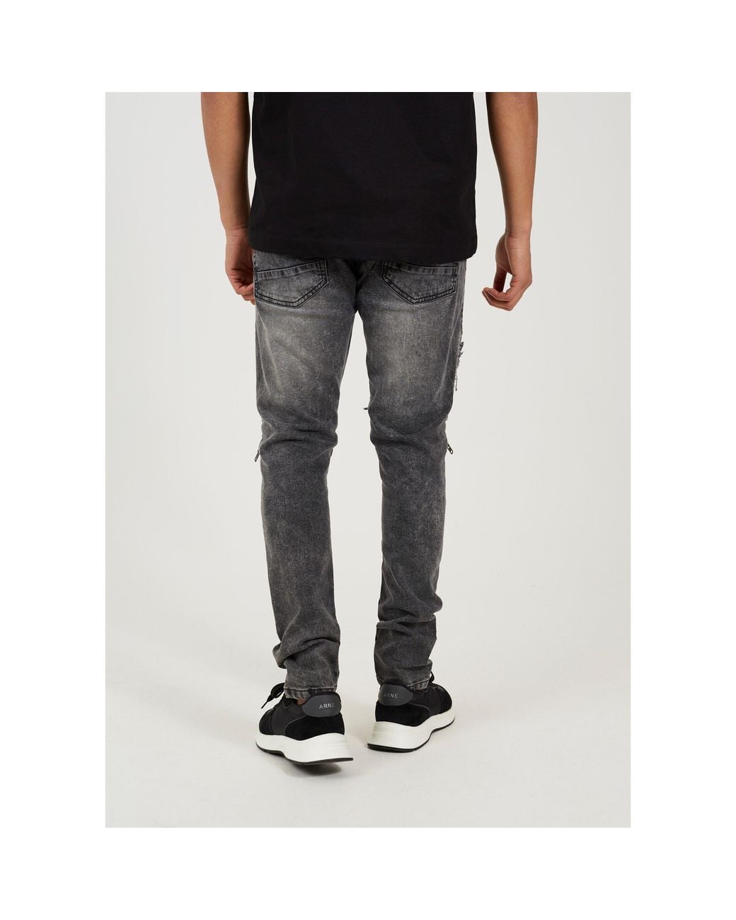 Brave Soul Black Wash Biker Jean With Distressed Details for men