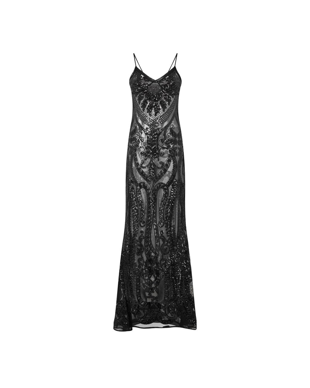 Norma Kamali Black Sequin Maxi V-Neck Slip Dress