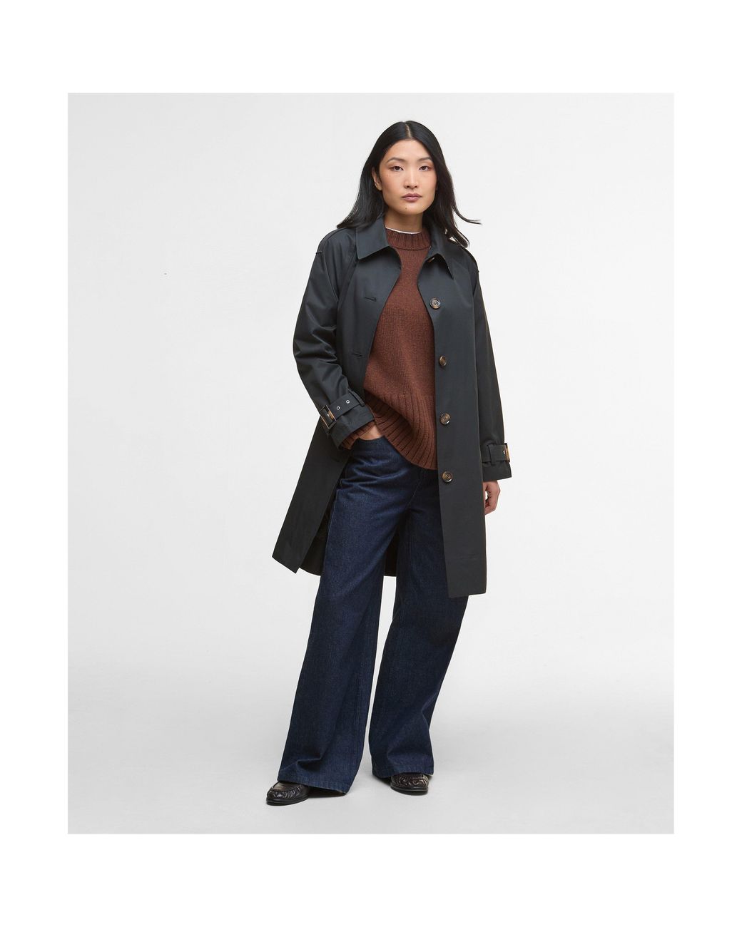 Barbour Blue Maia Showerproof Cotton Long Sleeve Trench Coat