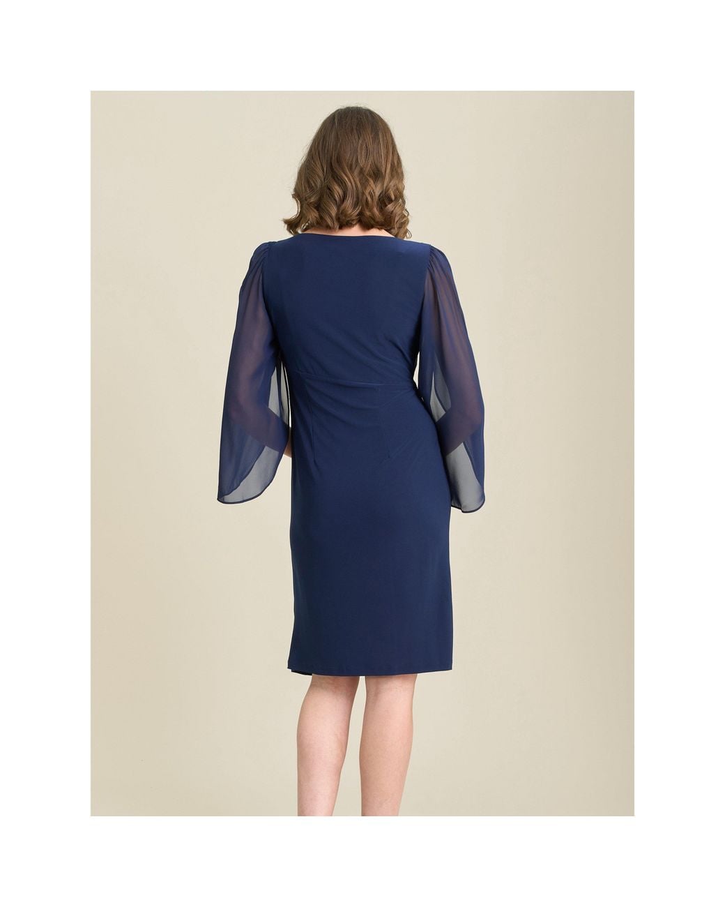 Gina Bacconi Blue Maddy Diamante Trim Dress With Chiffon Sleeves
