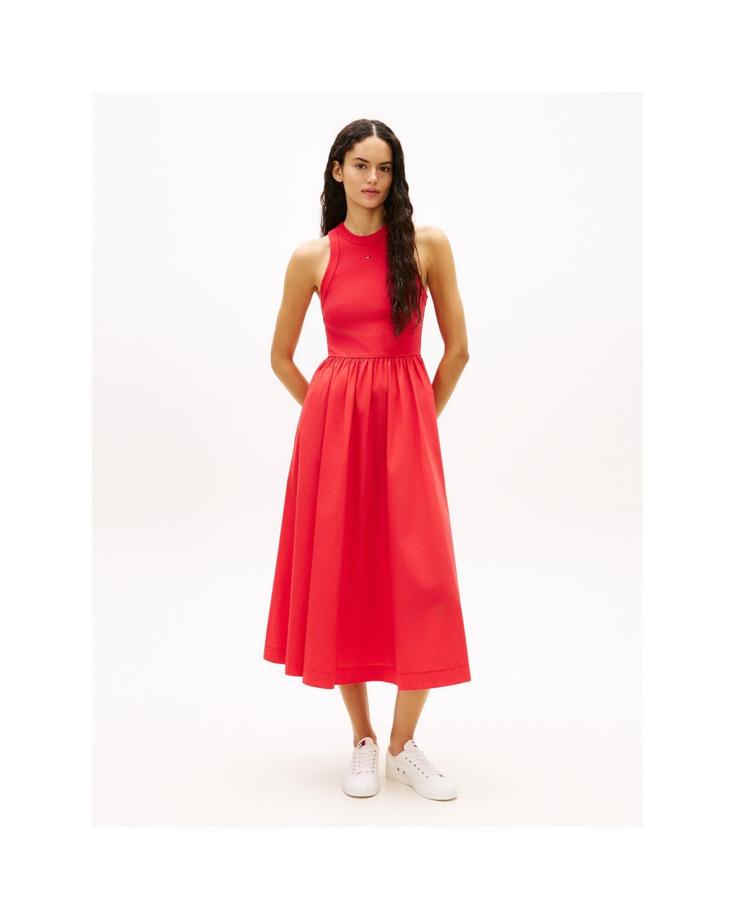Tommy Hilfiger Red Slim Sleeveless Poplin Maxi Dress