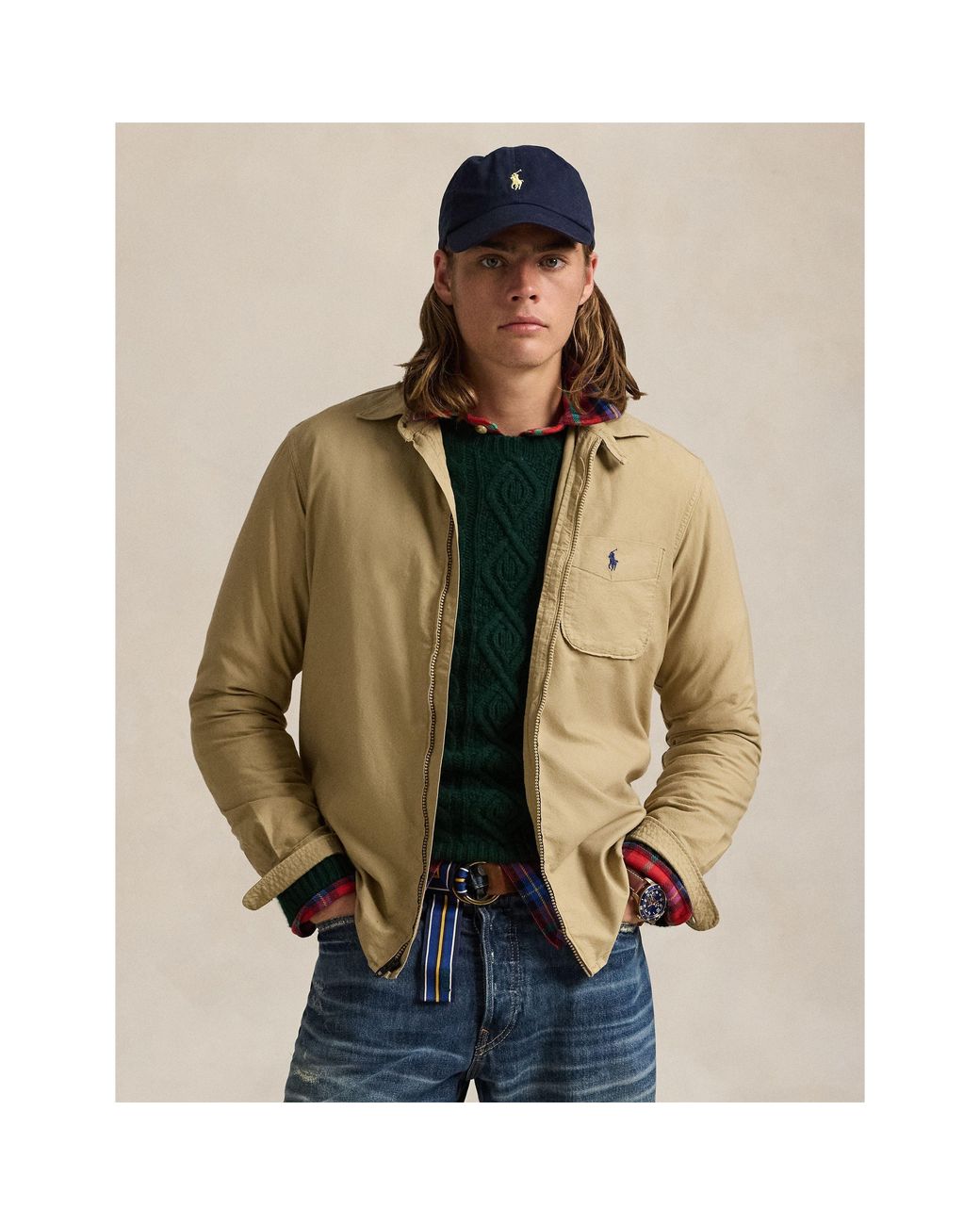 Polo Ralph Lauren Natural Garment Dye Cotton Long Sleeve Full Zip Overshirt for men