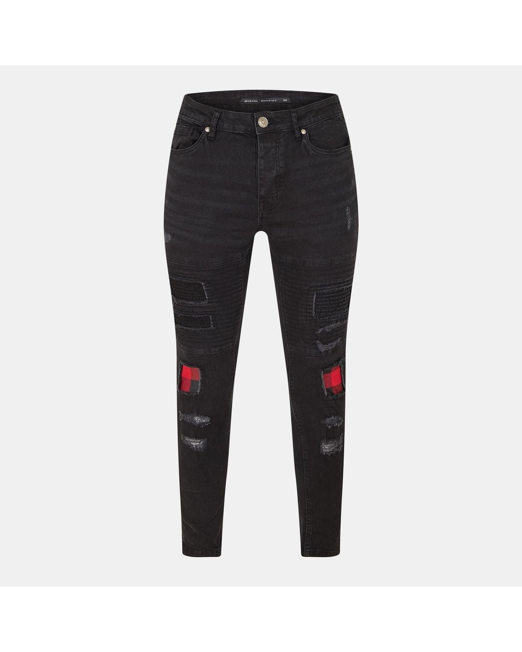 Brave Soul Black Biker Jean With Contrast Cut Out Panels for men