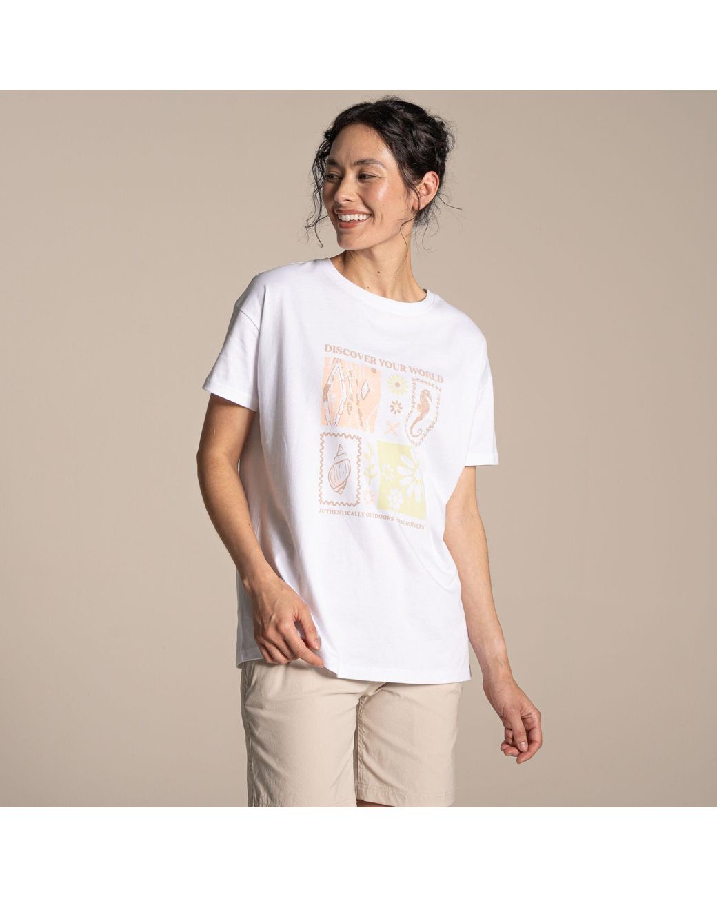 Craghoppers White Yago Short-Sleeve Cotton Oversized-Fit T-Shirt