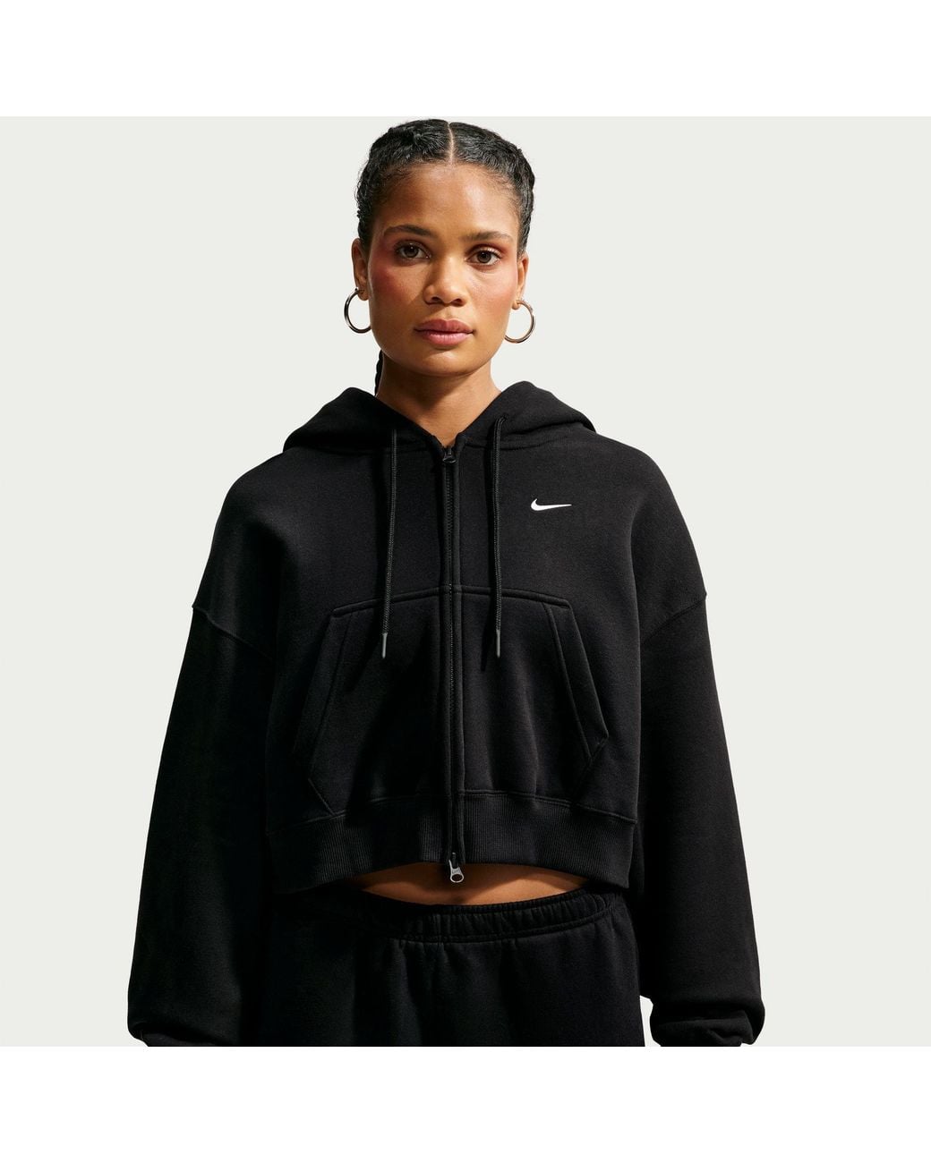 Nike Black Studio Crop Full-Zip Cotton Oversized-Fit Fleece
