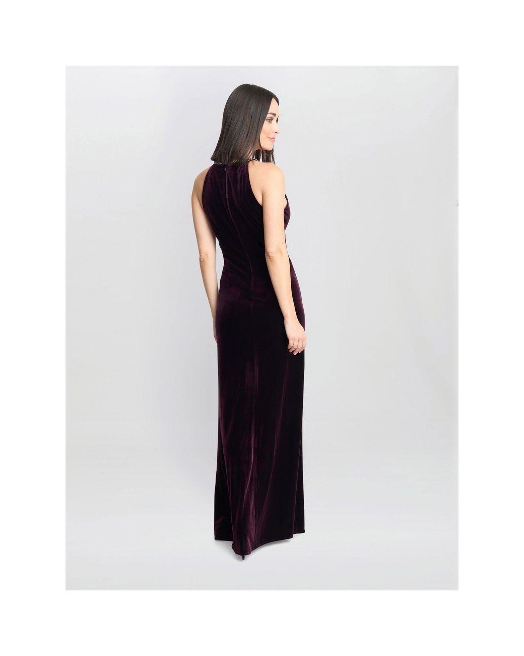 Gina Bacconi Blue Deedee Velvet Halter Keyhole Maxi Dress