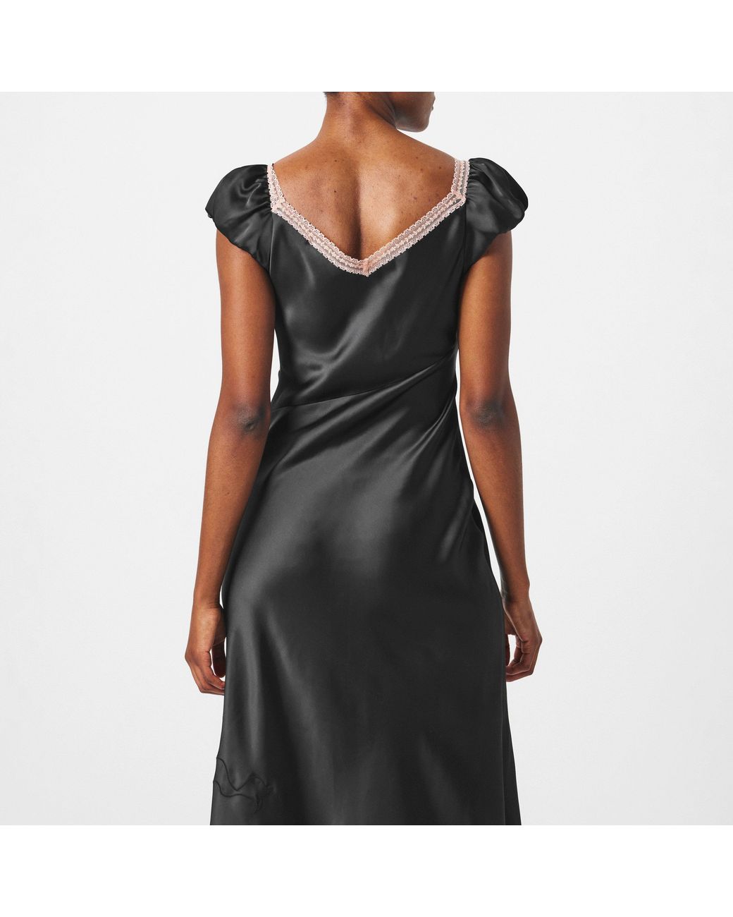 LoveShackFancy Black Brinkley Satin Midi Dress
