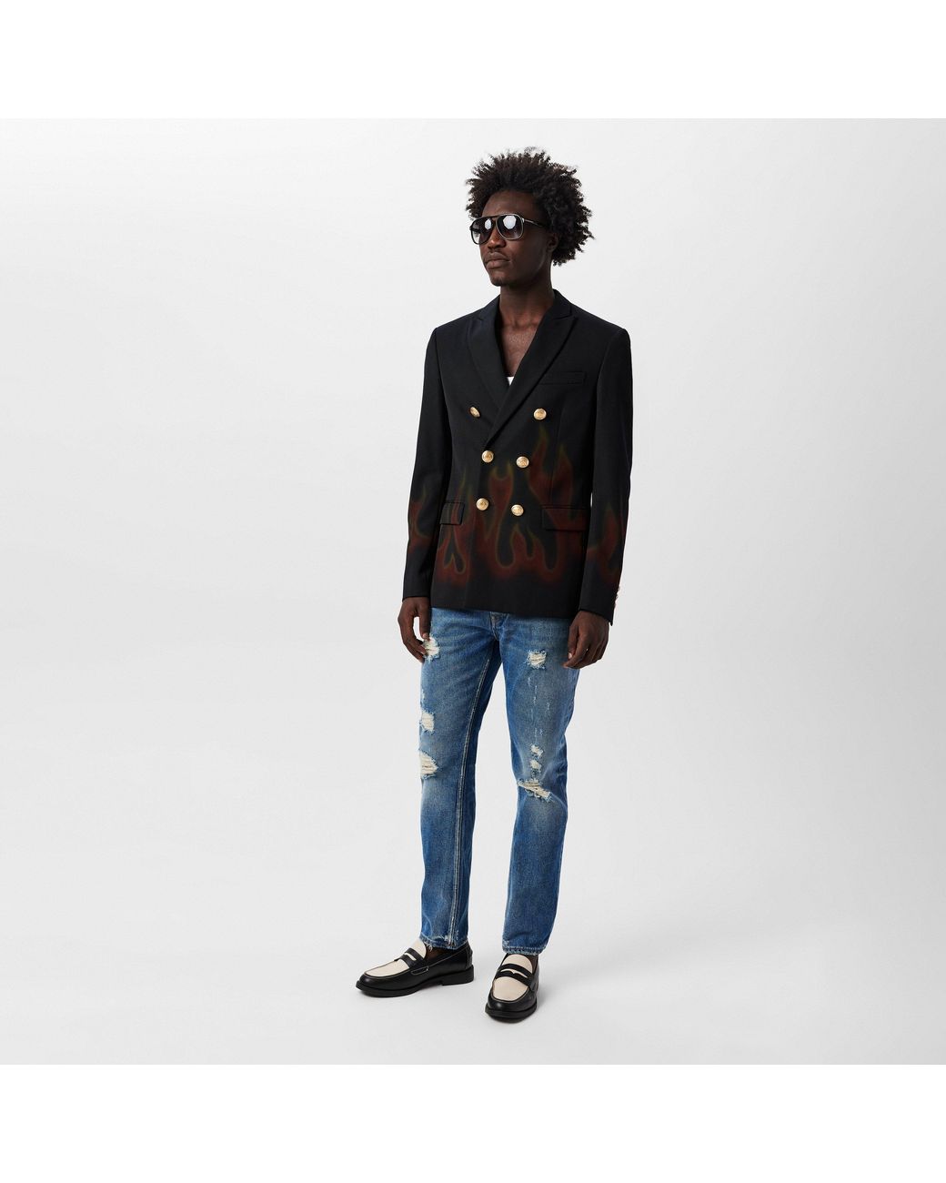 Palm Angels Black Burning Double Breasted Blazer for men