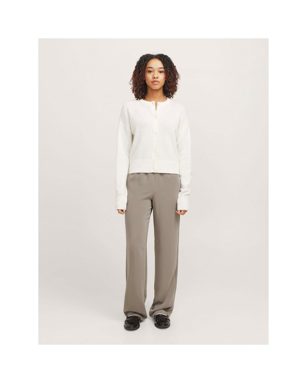 JJXX Gray Poppy High-Waisted Straight Leg Trousers