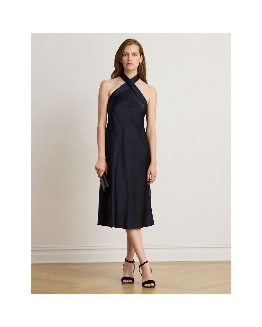 Ralph Lauren Blue Halter-Neck Sleeveless Midi Ball Gown
