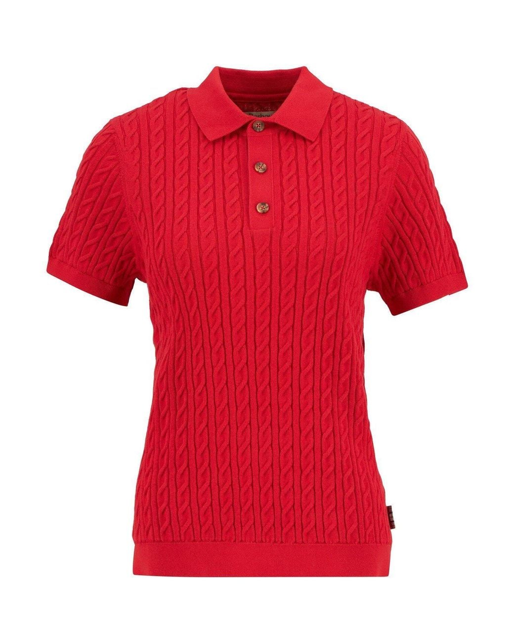 Barbour Red Hartland Short Sleeve Polo Neck Jumper