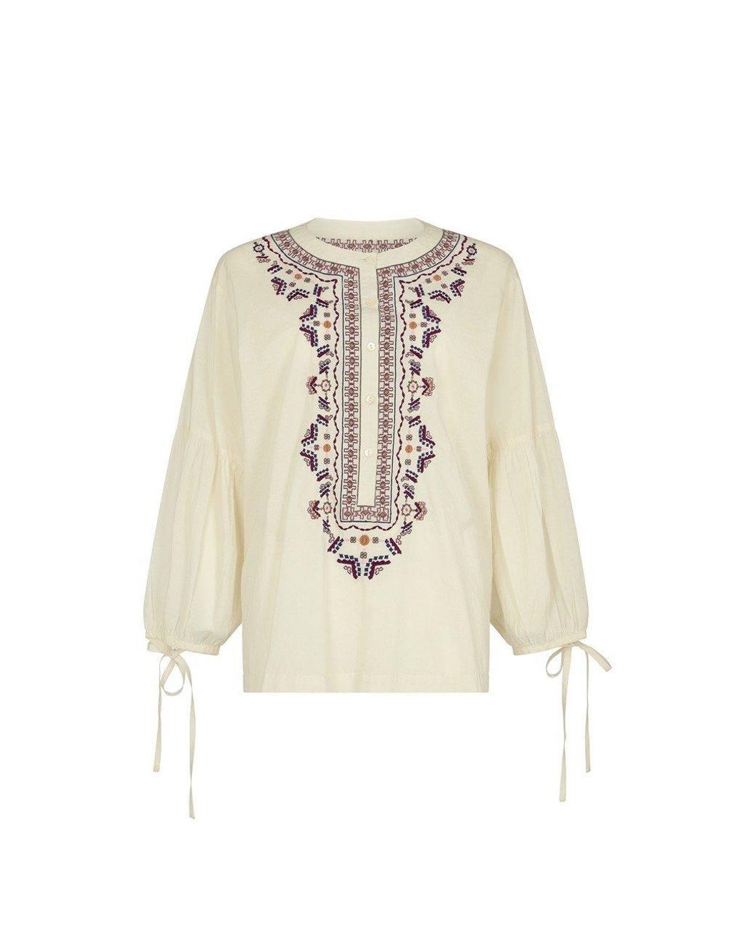 Raffya White Anai Half Placket Embroidered Blouse