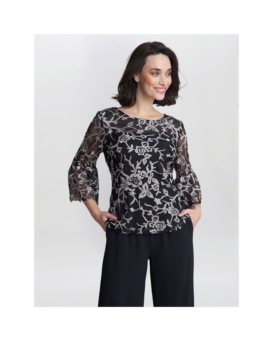 Gina Bacconi Black Brianna Embroidered Blouse