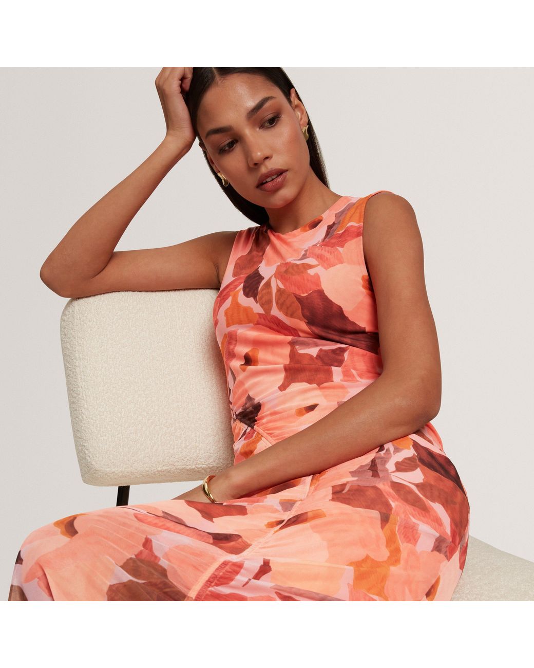 Ted Baker Red Garden Print Sleeveless Mesh Bodycon Dress
