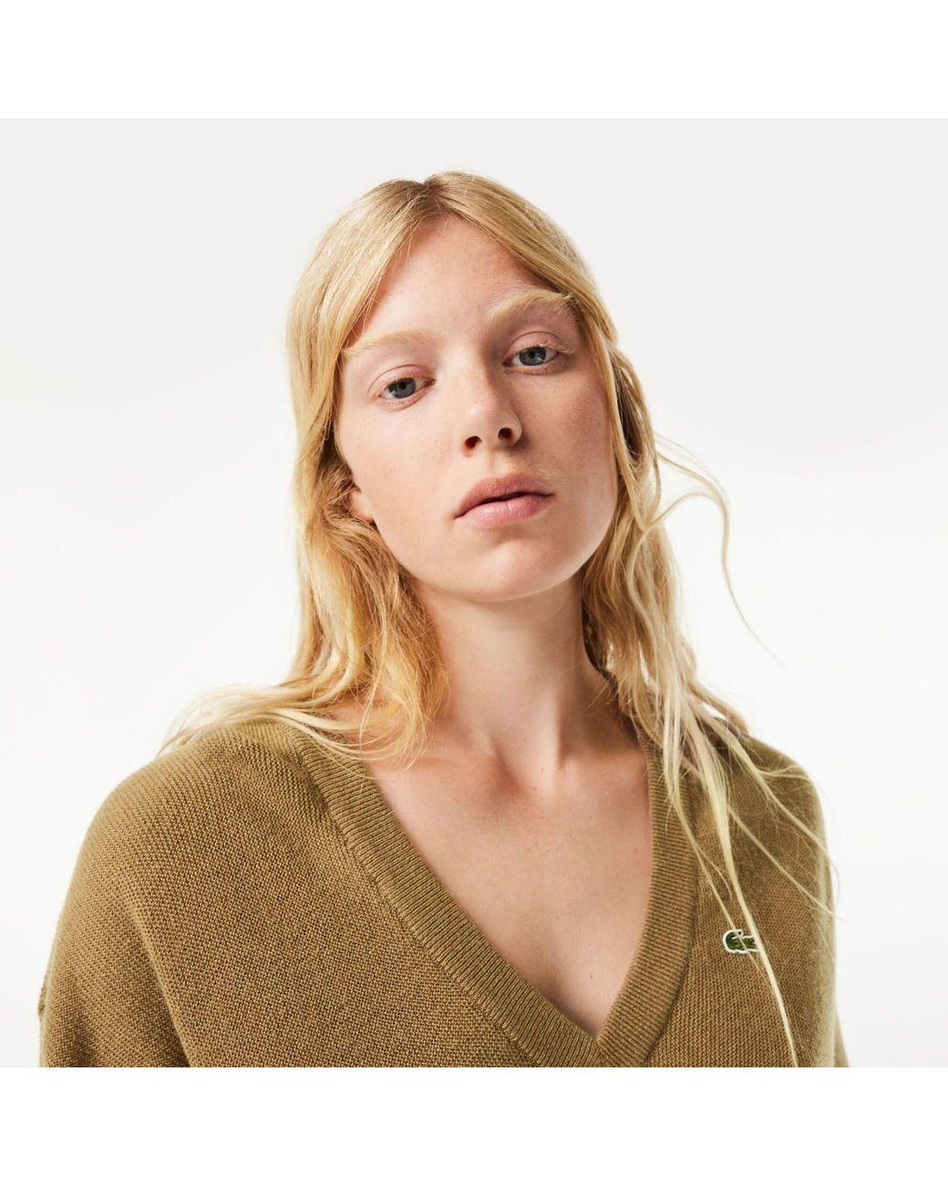 Lacoste Green Relaxed Fit Carded Wool Moss Stitch Sweater