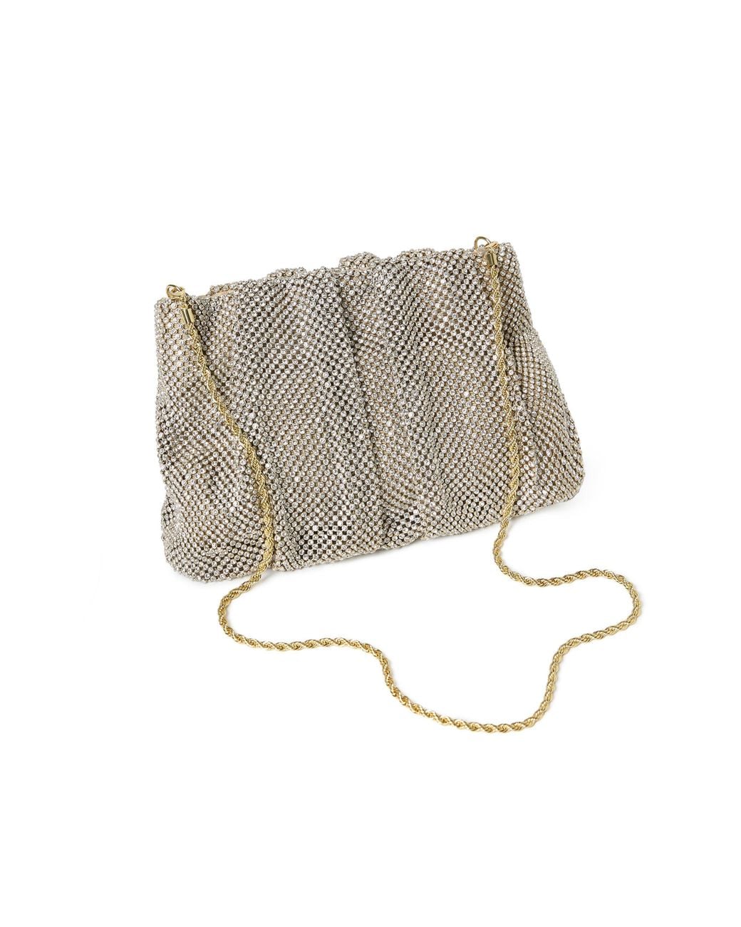 Loeffler Randall Gray Ember Diamanté Gathered Clutch Bag