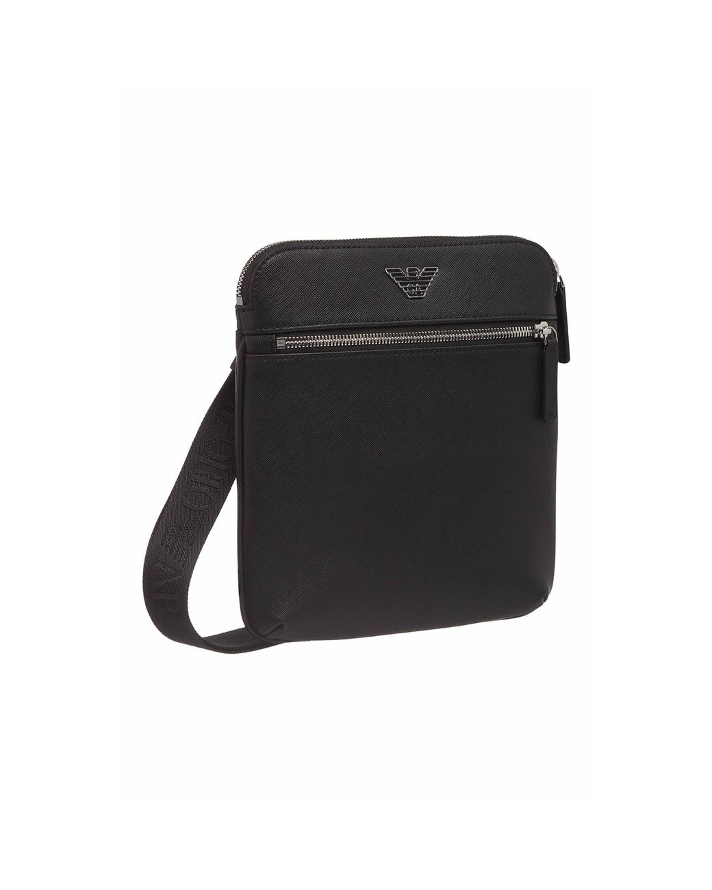 Emporio Armani Gray Regenerated Saffiano Leather Flat Shoulder Bag for men