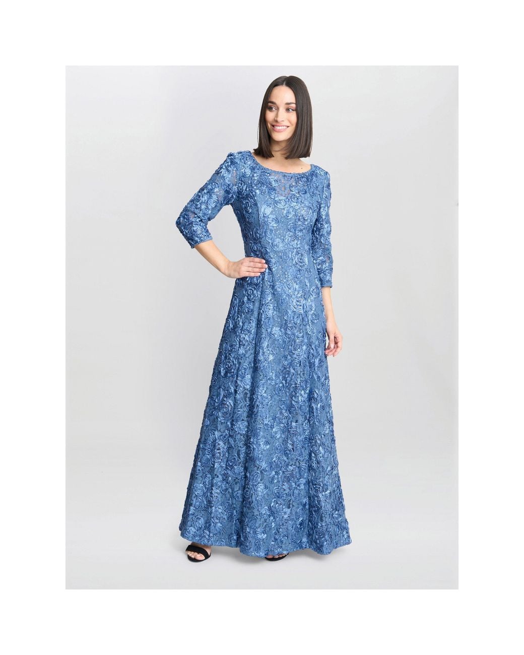 Gina Bacconi Blue Susanna Rosette Maxi Dress