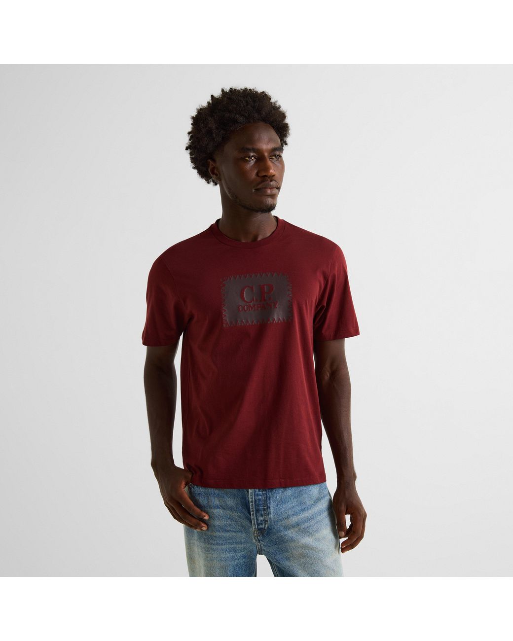 C P Company Red Block Logo Regular Fit T-Shirt for men