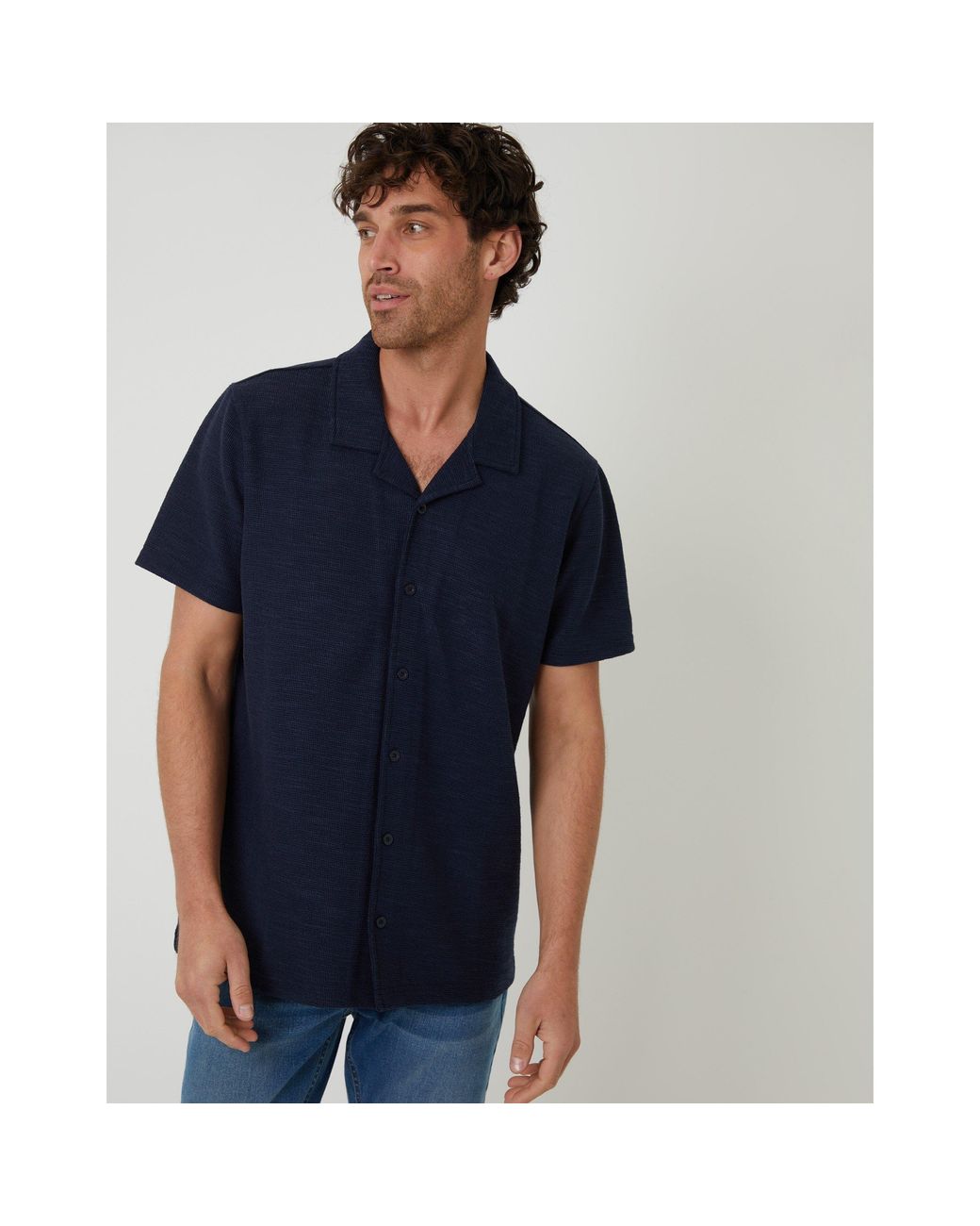 Threadbare Blue Antti Short-Sleeve Plain Shirt for men