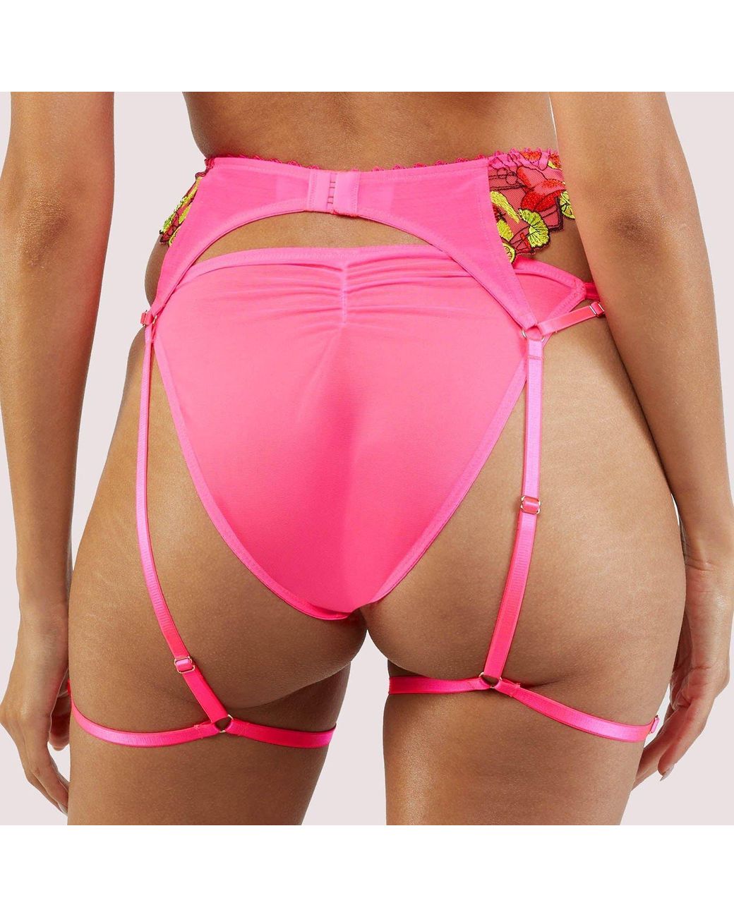 Playful Promises Red Magda Neon Cocktail Embroidery Suspender Belt