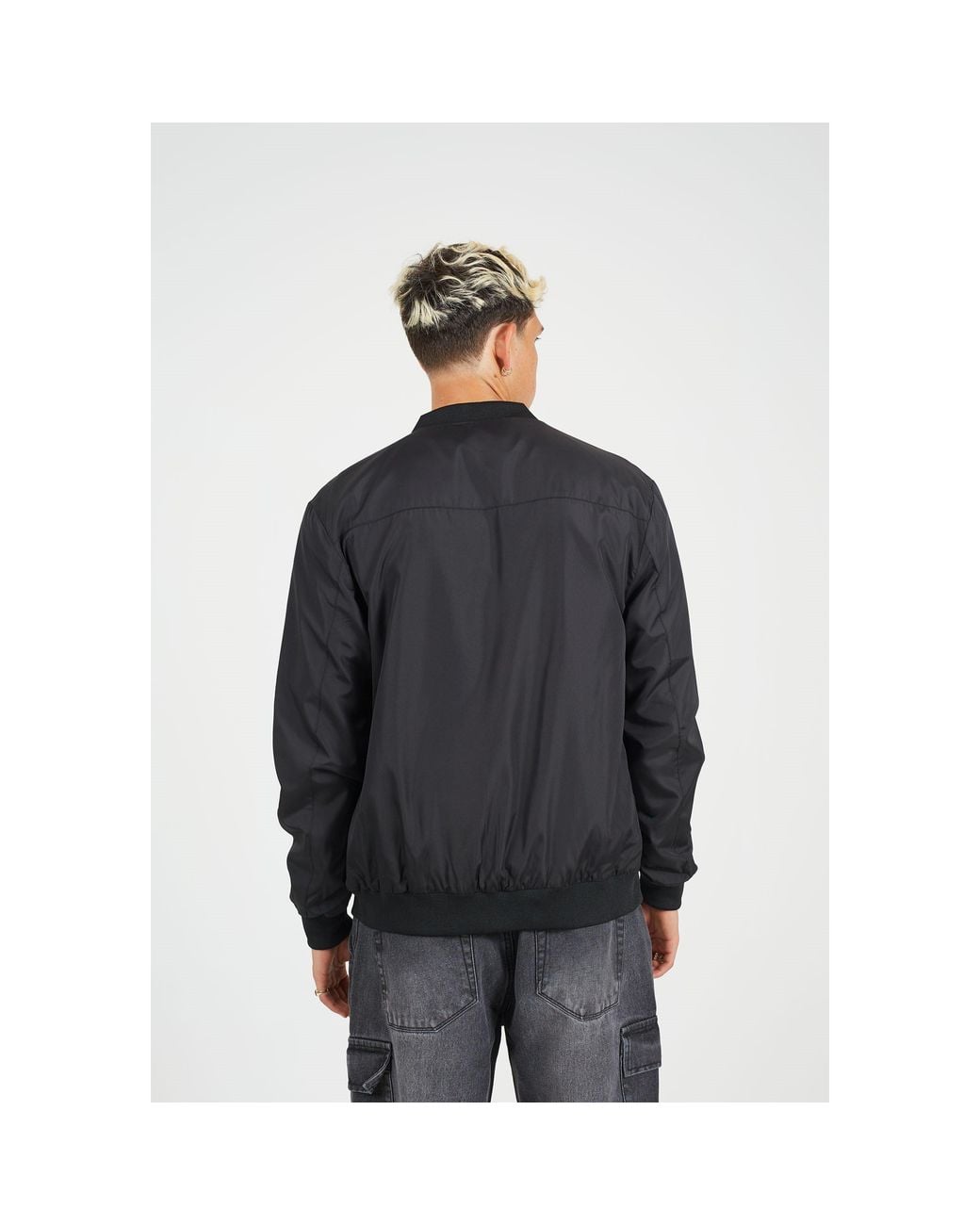 Brave Soul Black Bs Bomber Jacket With Ribbed Hem for men