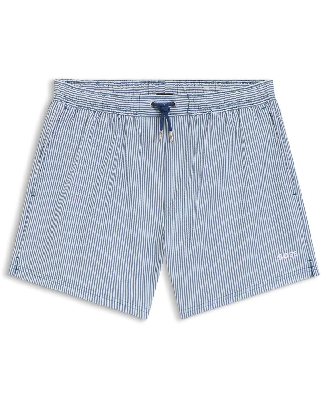 Boss Blue Velvetfish Striped Swim Shorts for men