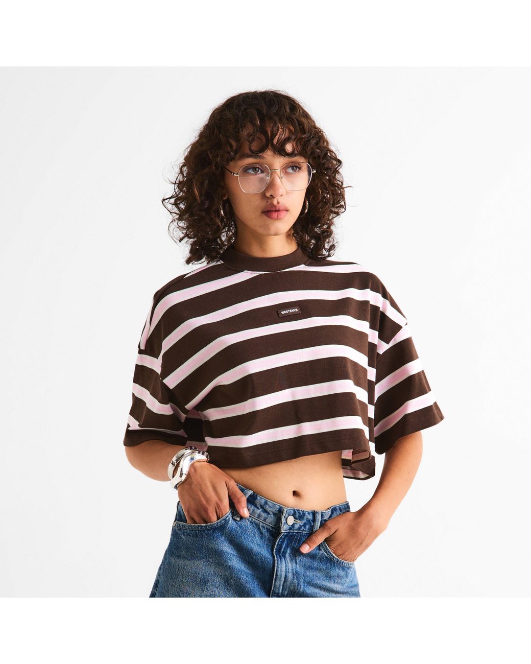 WRSTBHVR Brown Seth Striped Cropped Short-Sleeve Cotton Oversized-Fit T-Shirt