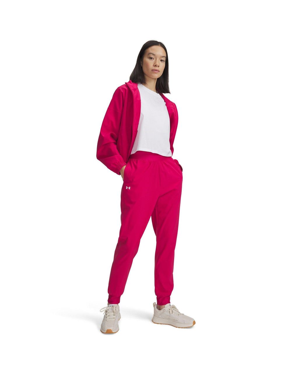 Under Armour Pink High Rise Woven Performance Tracksuit Bottom