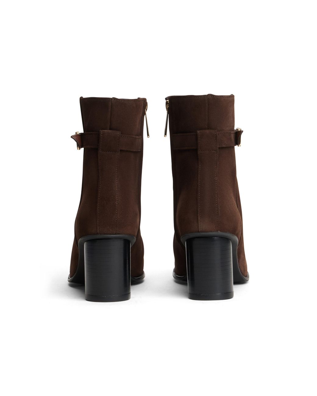 Tommy Hilfiger Brown Strap Block Suede Square-Toe Heeled Ankle Boots