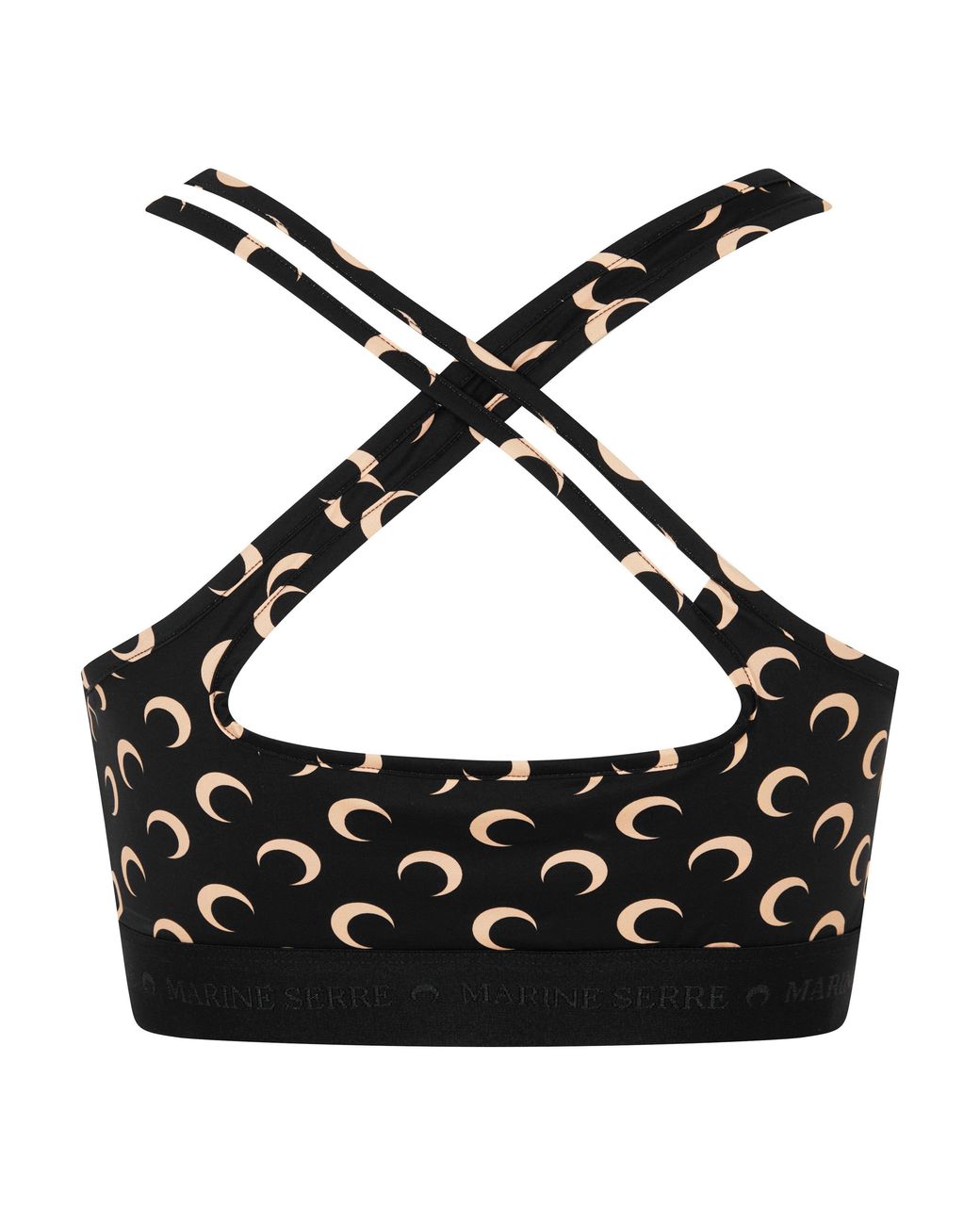 MARINE SERRE Black Recycled Cresent Moon Print Sports Bra
