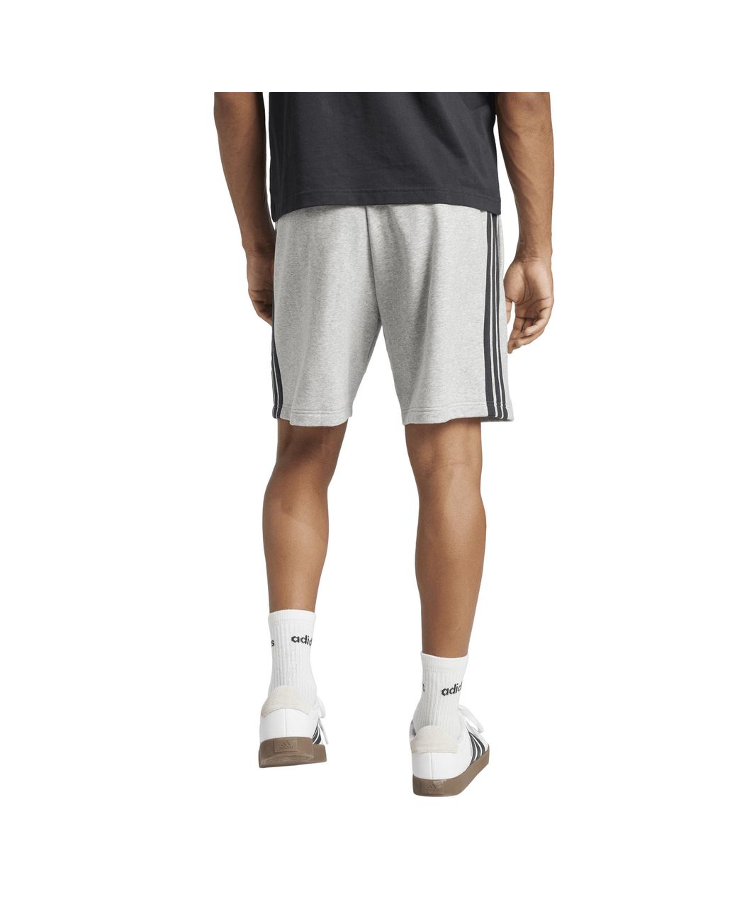 Adidas Gray Essentials 3 Stripe Fleece Shorts for men
