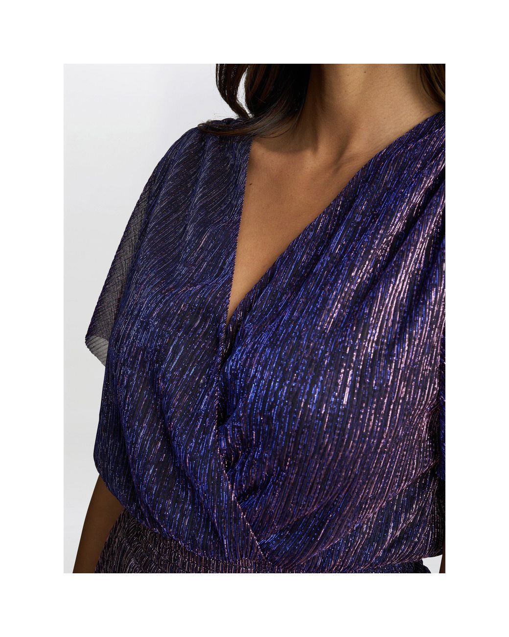 Gina Bacconi Blue Cheri Metallic Knit Tiered Dress