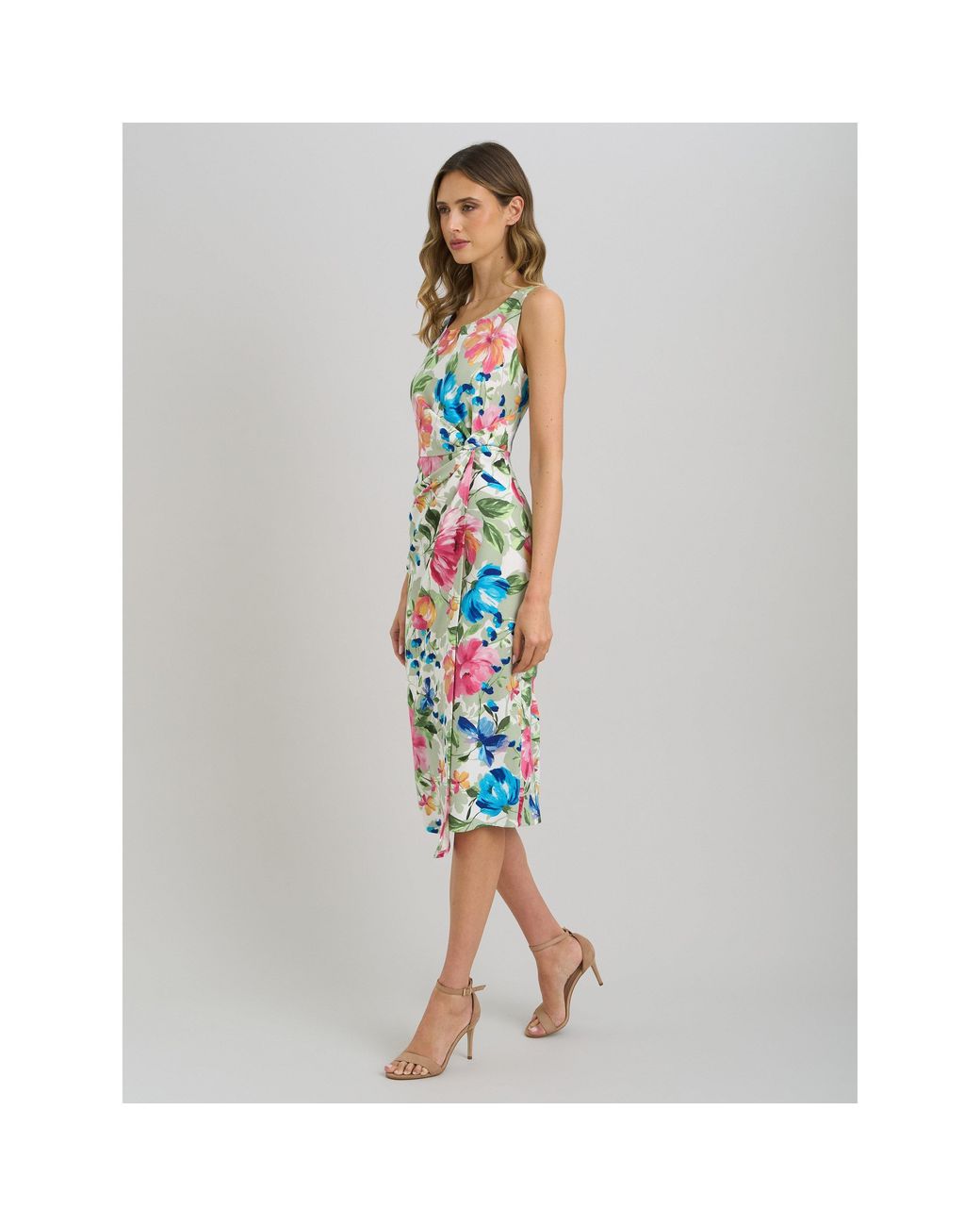 Gina Bacconi Blue Roma Twist Knot Floral Dress