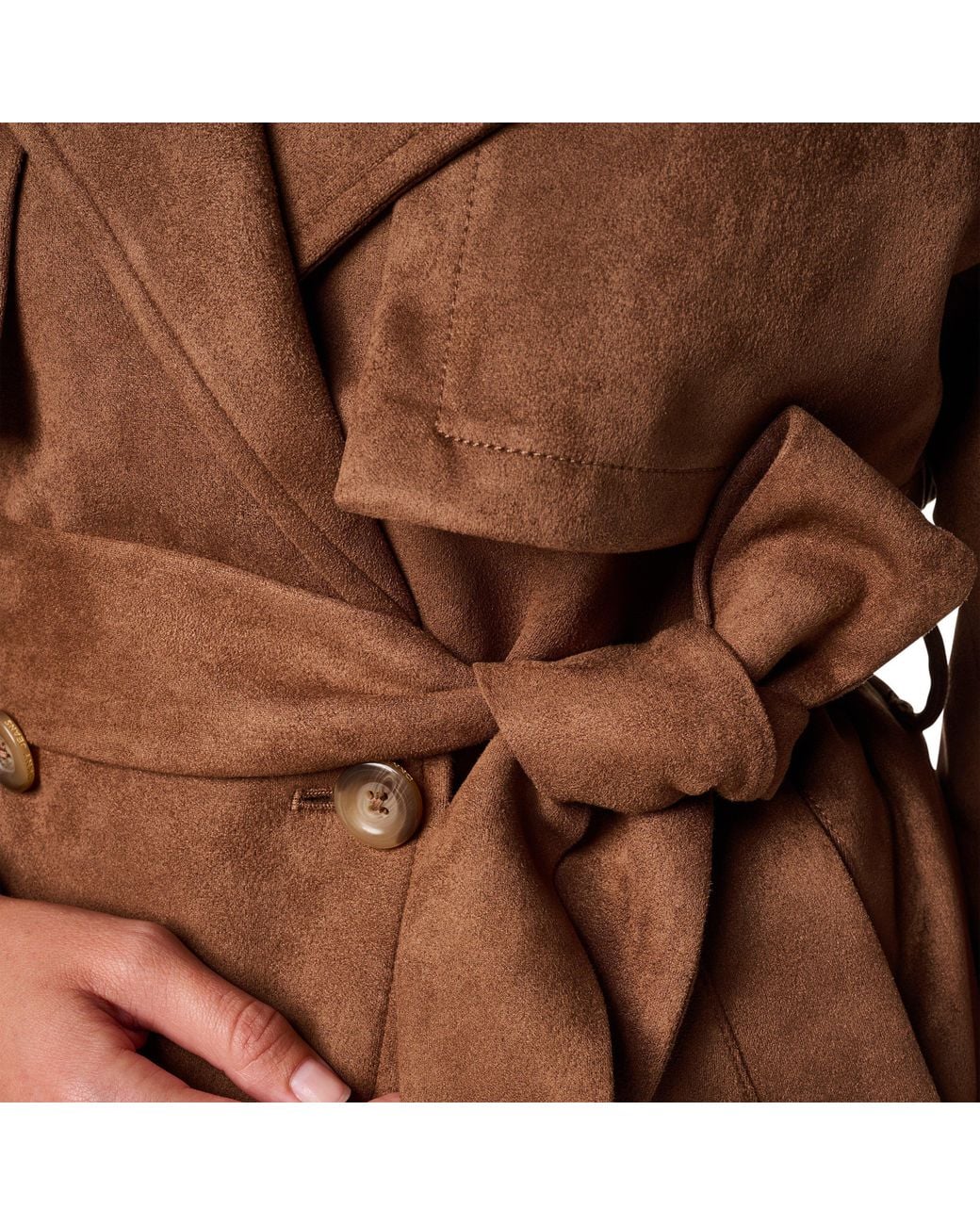 DKNY Brown Faux Suede Collared Short Trench Jacket