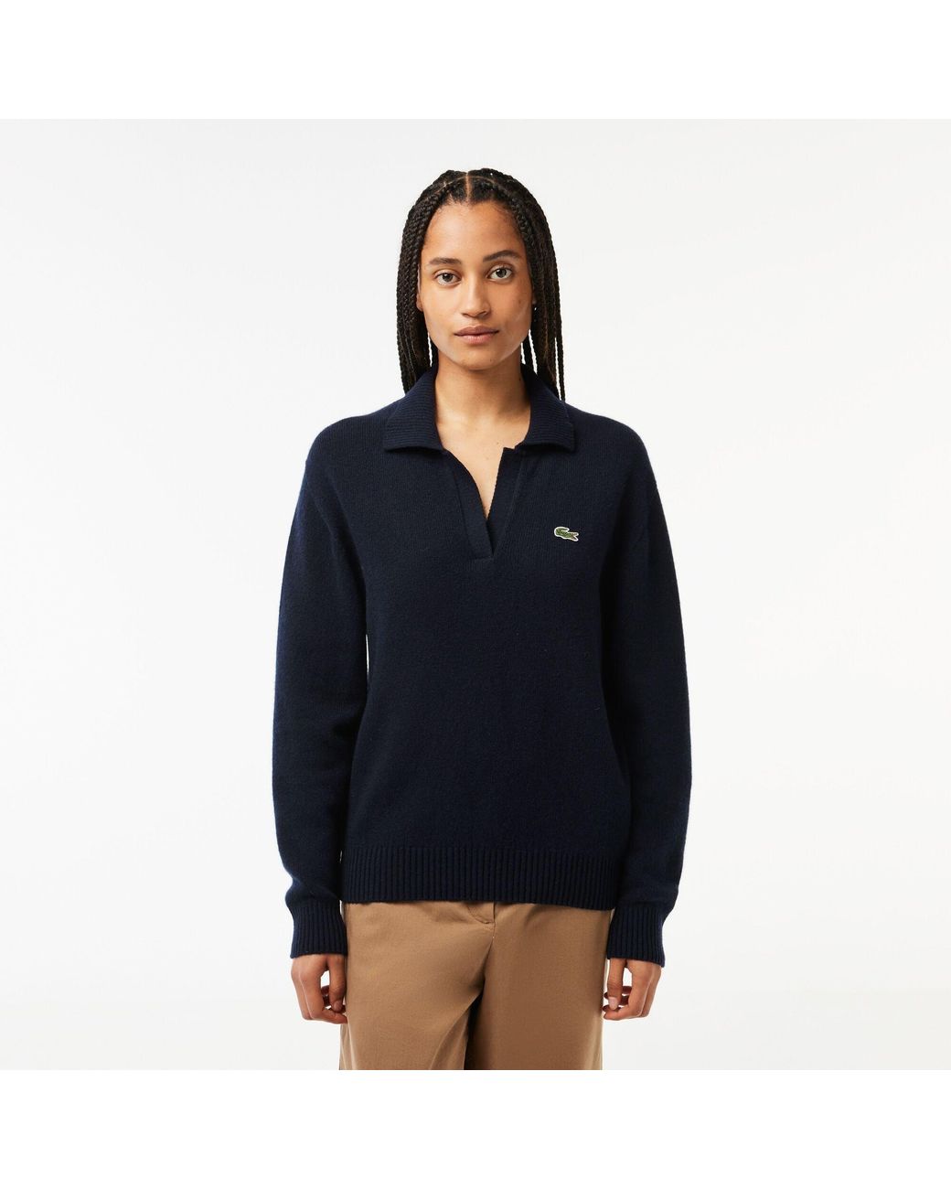 Lacoste Blue Crocodile Logo Collared Neck Long Sleeve Sweater