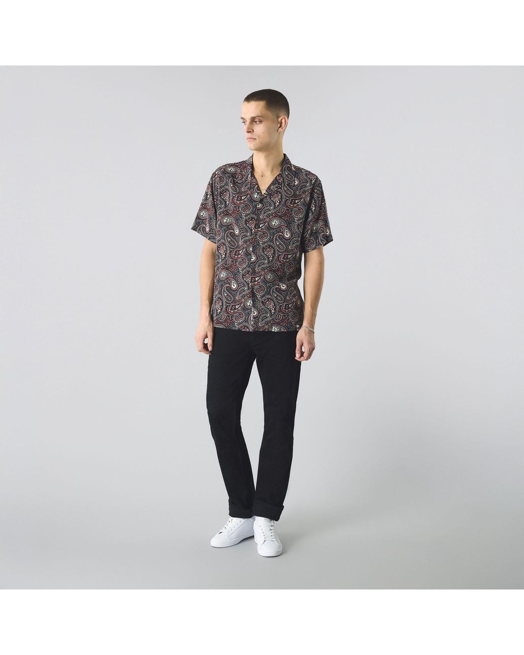 Pretty Green Purple Feltham Paisley Short-Sleeve Patterned Shirt for men