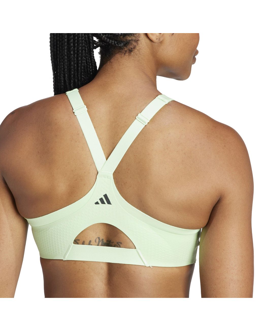 Adidas Green Tlrdim Lux Zipped Non Wired High Impact Sports Bra