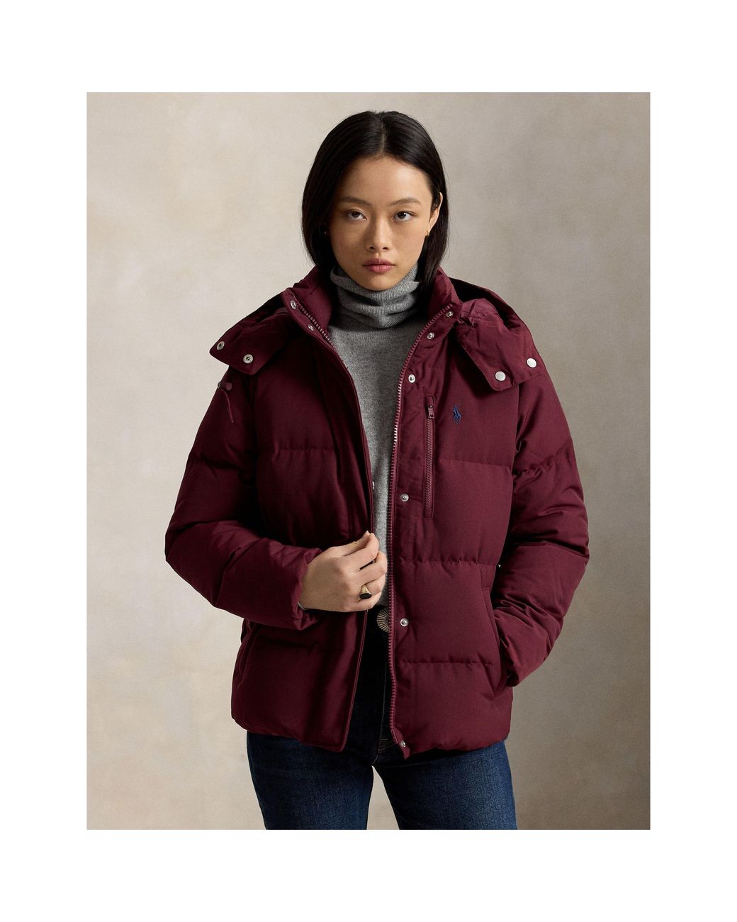 Polo Ralph Lauren Red Carly Duck Down Short Puffer Jacket