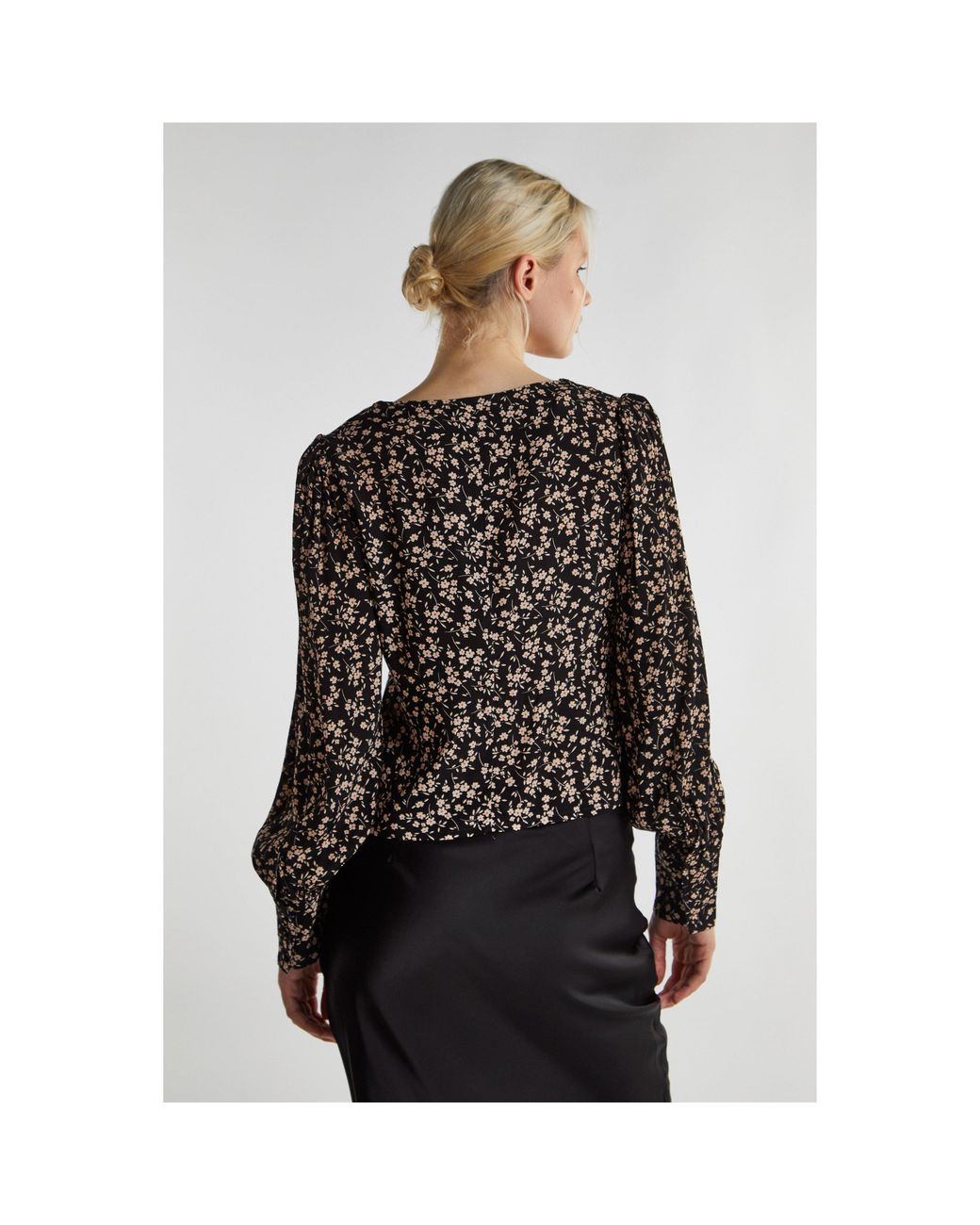Glamorous Black Ditsy Print Button Front Top