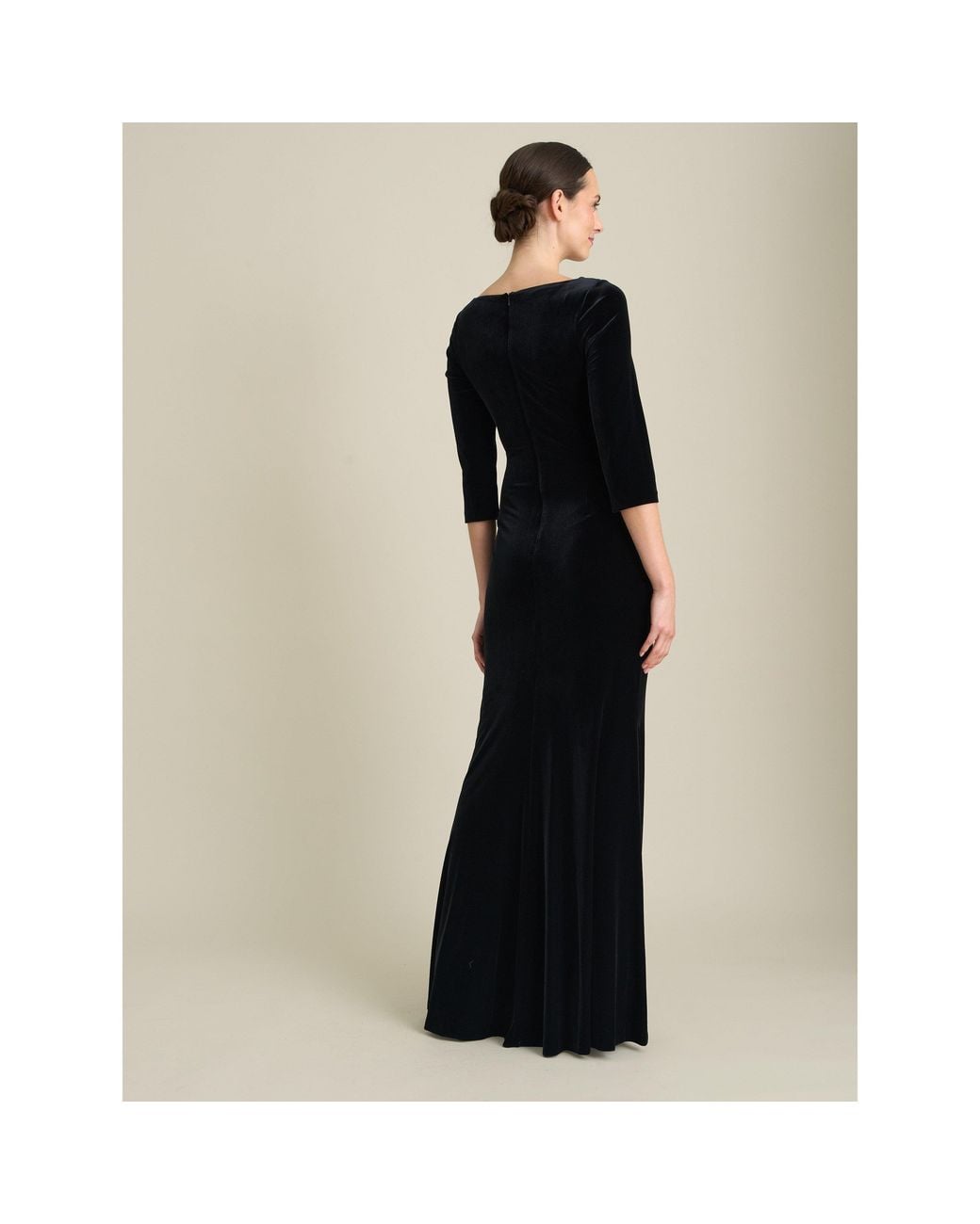 Gina Bacconi Black Sophie Velvet Maxi Dress With 3/4 Sleeve