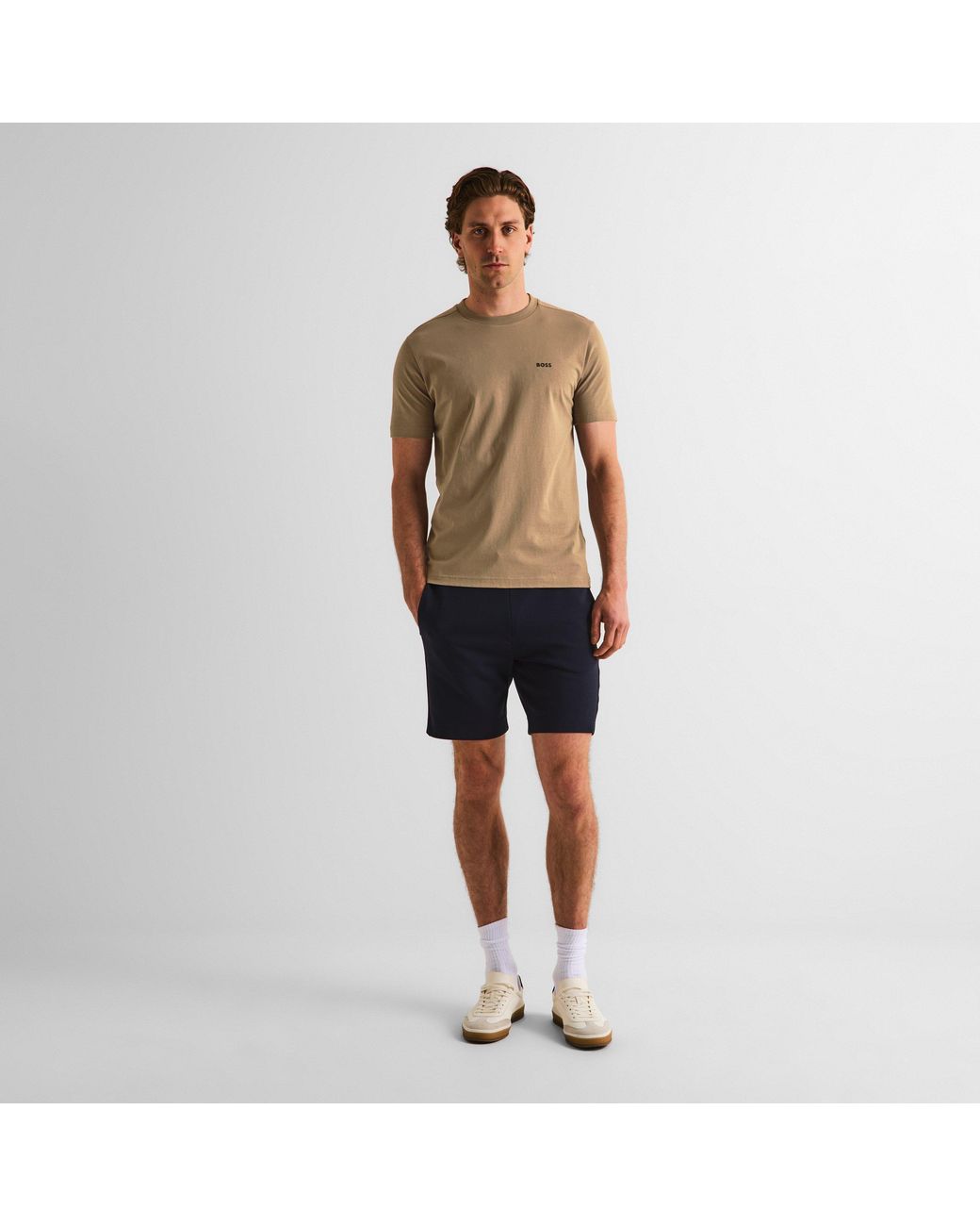 Boss Gray T-Shirt With Logo Design Stretch Cotton for men
