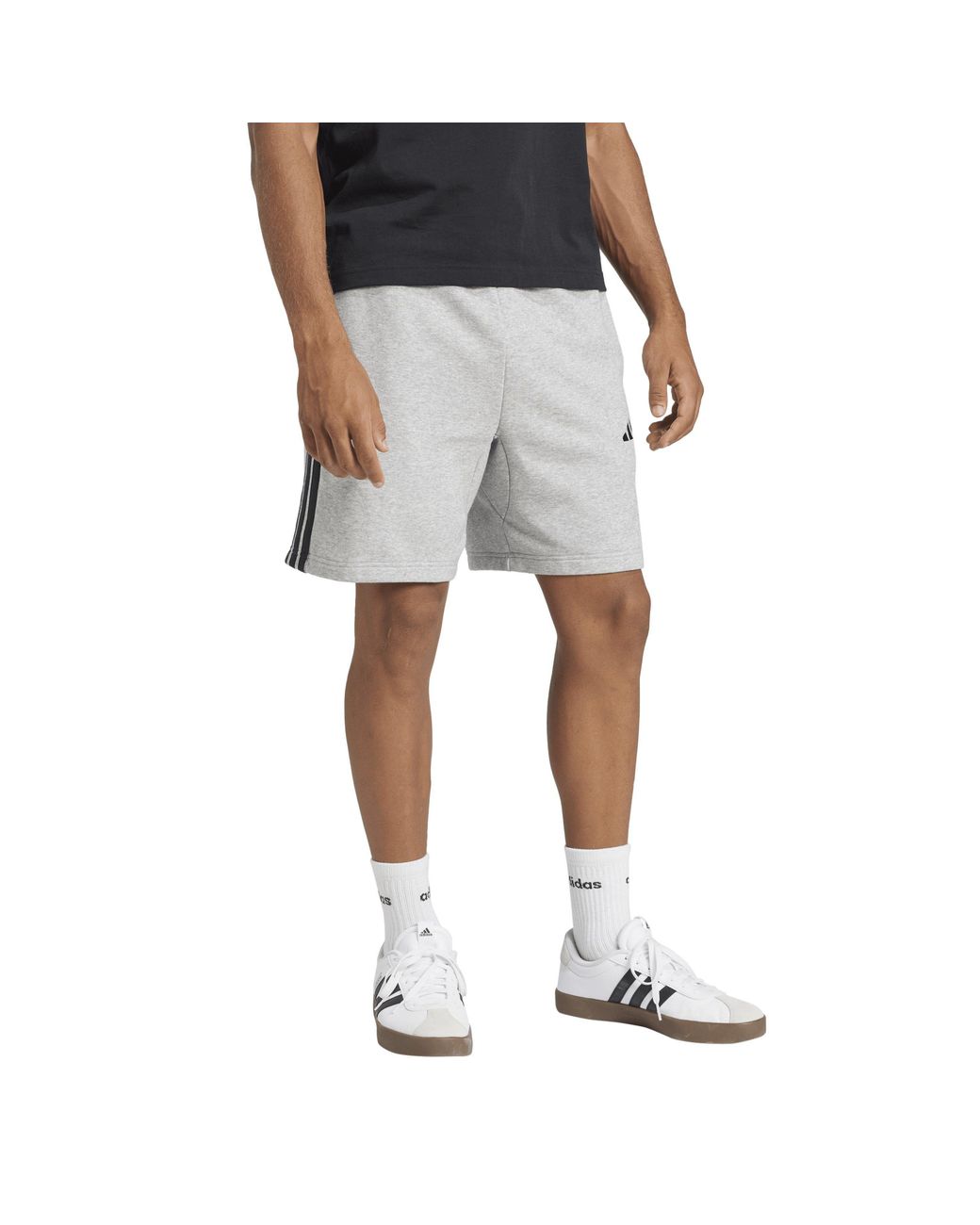 Adidas Gray Essentials 3 Stripe Fleece Shorts for men
