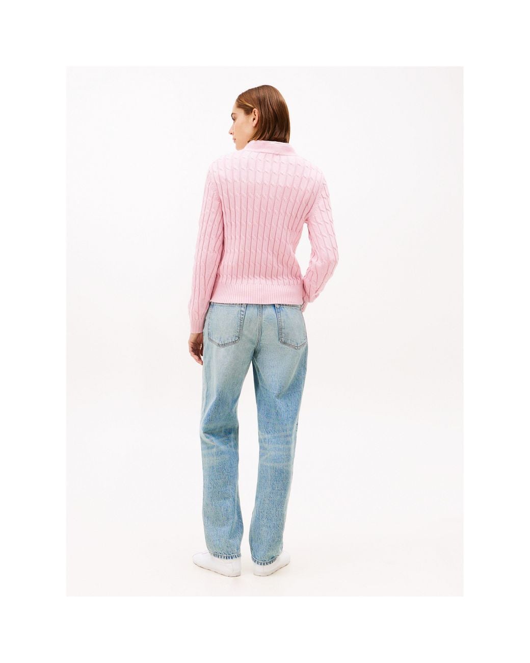 Tommy Hilfiger Pink Cable Knit Crew Neck Sweater