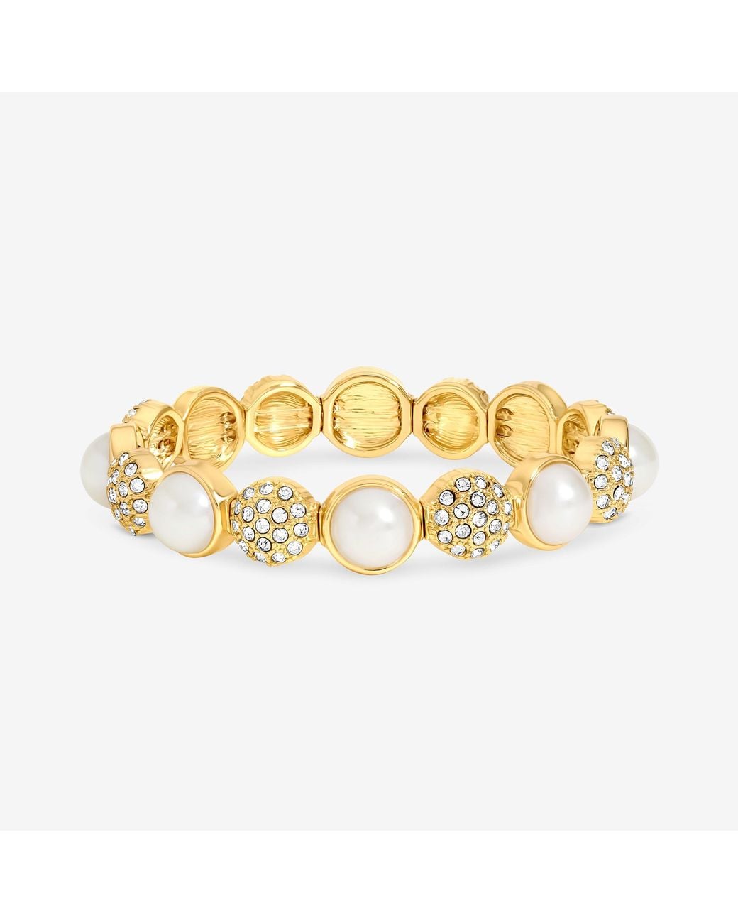 Jon Richard Metallic Plated Pearl And Pave Stretch Bracelet