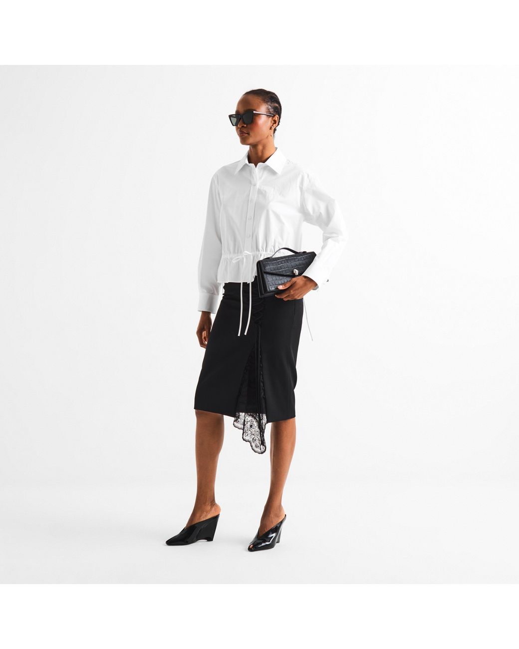 McQueen White Cotton Long-Sleeve Drawstring Shirt