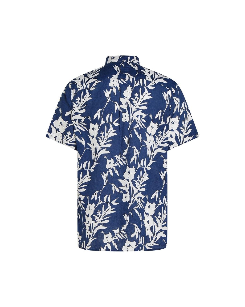 Tommy Hilfiger Blue Linen Tropical Print Short-Sleeve Patterned Shirt for men