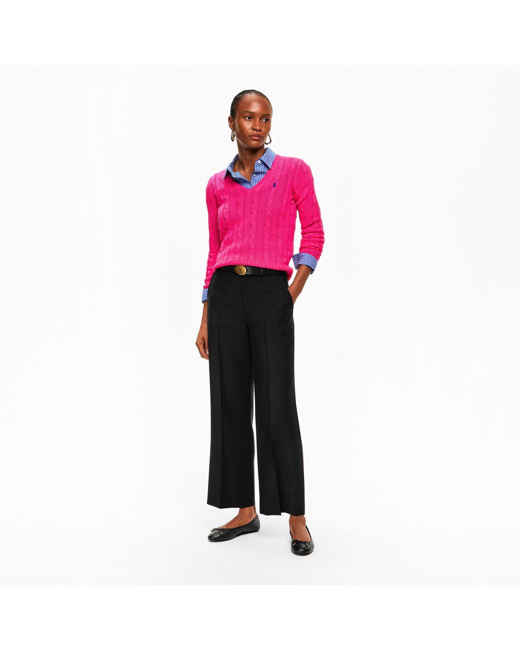 Polo Ralph Lauren Pink Cable-Knit V-Neck Jumper