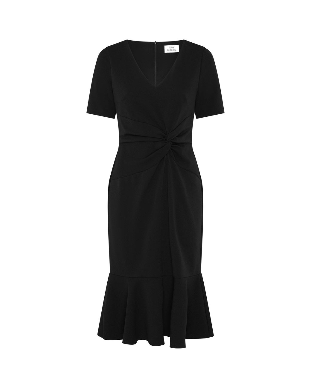 Gina Bacconi Black Kiara V Neck Twist Midi Dress