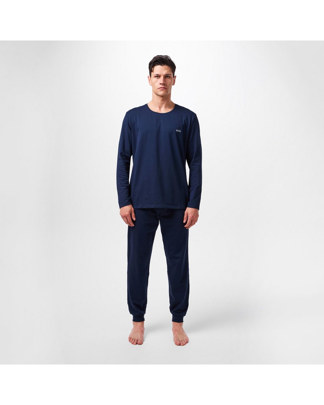 Boss Blue Mixmatch Long-Sleeve T-Shirt, Embroidered Logo for men